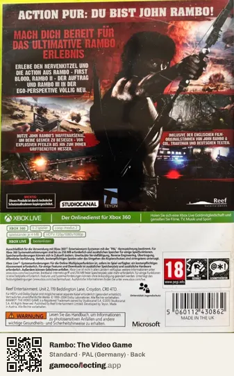 Rambo: The Video Game Xbox 360, Germany box back