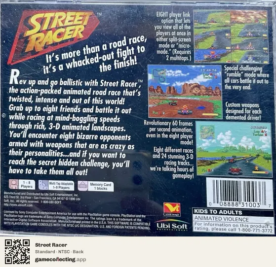 Street Racer PlayStation, NTSC box back