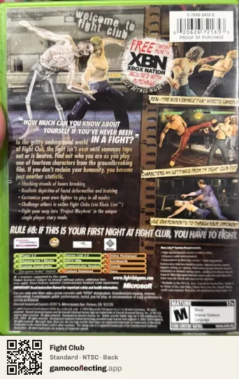 Fight Club Xbox, NTSC box back