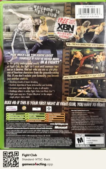 Fight Club Xbox, NTSC box back
