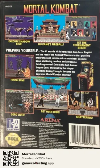 Mortal Kombat Sega Mega Drive / Genesis, NTSC box back