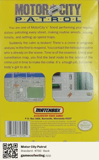 Motor City Patrol Nintendo Entertainment System, NTSC box back