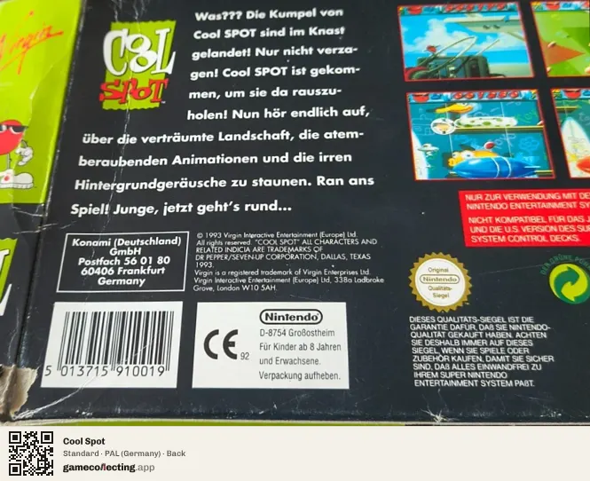 Cool Spot Super Nintendo Entertainment System, Germany box back