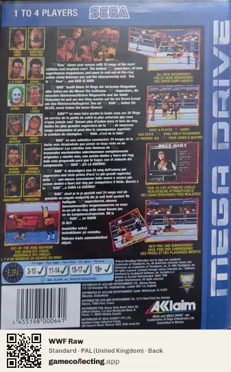 WWF Raw Sega Mega Drive / Genesis, United Kingdom box back