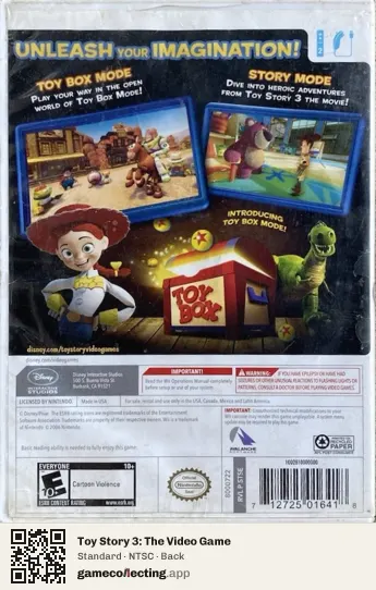 Toy Story 3: The Video Game Nintendo Wii, NTSC box back