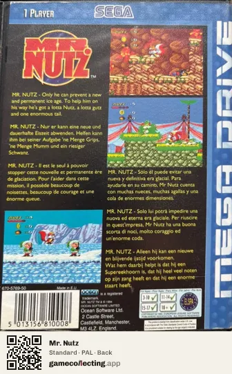 Mr. Nutz Sega Mega Drive / Genesis, PAL box back