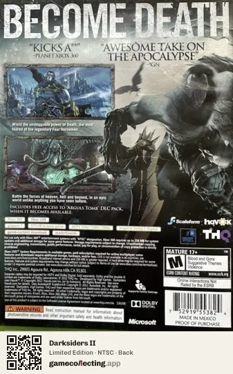 Darksiders II Xbox 360, NTSC box back