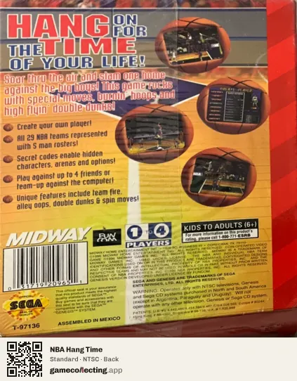 NBA Hang Time Sega Mega Drive / Genesis, NTSC box back