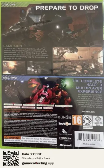 Halo 3: ODST Xbox 360, PAL box back