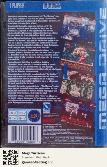 Mega Turrican Sega Mega Drive / Genesis, PAL box back