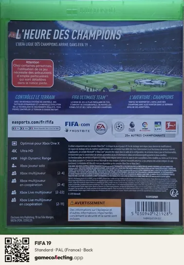 FIFA 19 Xbox One, France box back