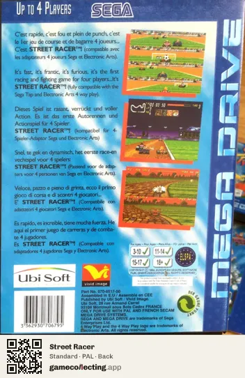 Street Racer Sega Mega Drive / Genesis, PAL box back