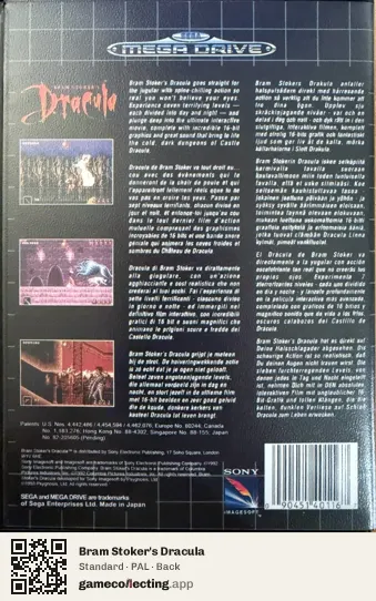 Bram Stoker's Dracula Sega Mega Drive / Genesis, PAL box back
