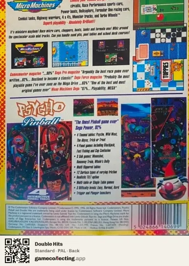 Double Hits Sega Mega Drive / Genesis, PAL box back