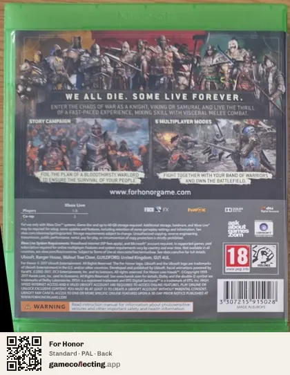 For Honor Xbox One, PAL box back