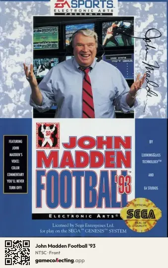 John Madden Football '93 Sega Mega Drive / Genesis, NTSC box front