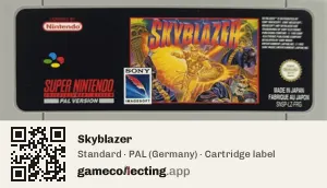 Skyblazer Super Nintendo Entertainment System, PAL cartridge label