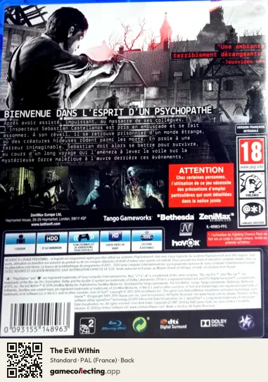 The Evil Within PlayStation 4, France box back