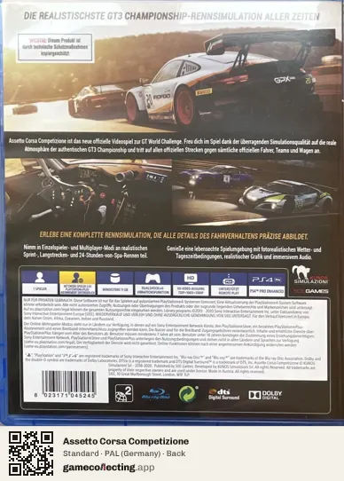 Assetto Corsa Competizione PlayStation 4, Germany box back