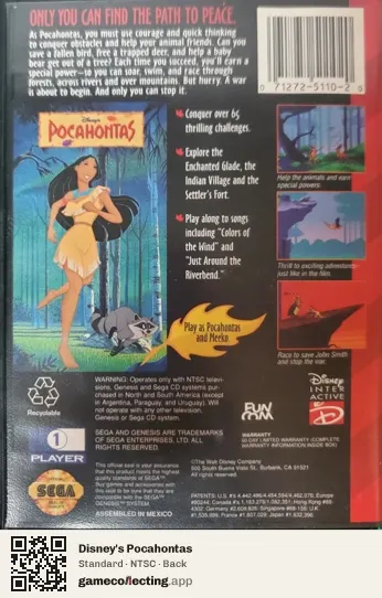 Disney's Pocahontas Sega Mega Drive / Genesis, NTSC box back