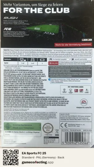 EA Sports FC 25 Nintendo Switch, Germany box back