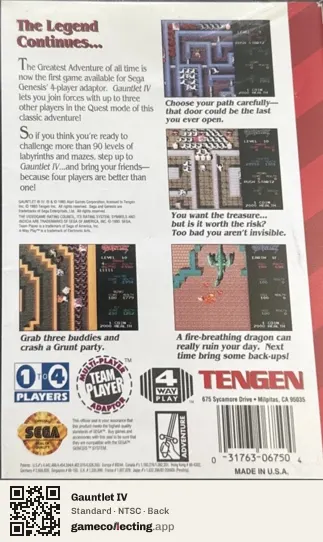 Gauntlet IV Sega Mega Drive / Genesis, NTSC box back