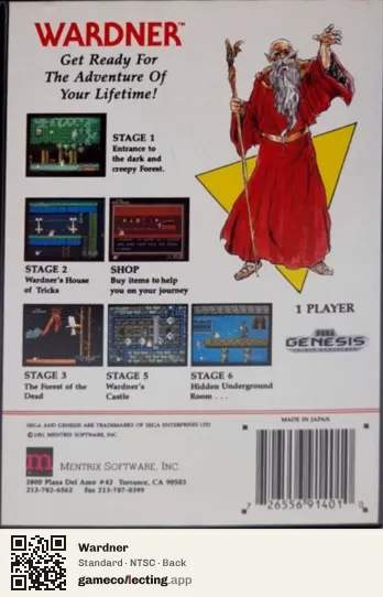 Wardner Sega Mega Drive / Genesis, NTSC box back