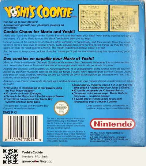 Yoshi's Cookie Game Boy, PAL box back