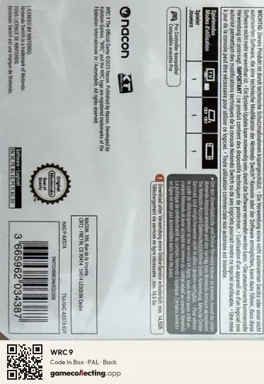 WRC 9 Nintendo Switch, PAL box back
