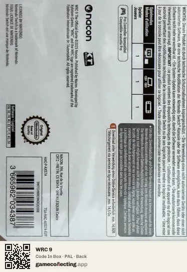 WRC 9 Nintendo Switch, PAL box back