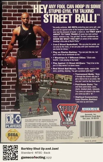 Barkley Shut Up and Jam! Sega Mega Drive / Genesis, NTSC box back