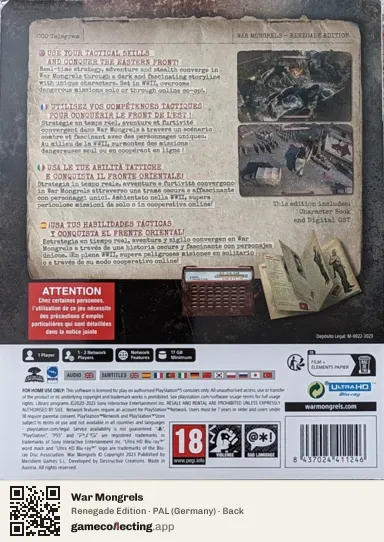War Mongrels PlayStation 5, Germany box back
