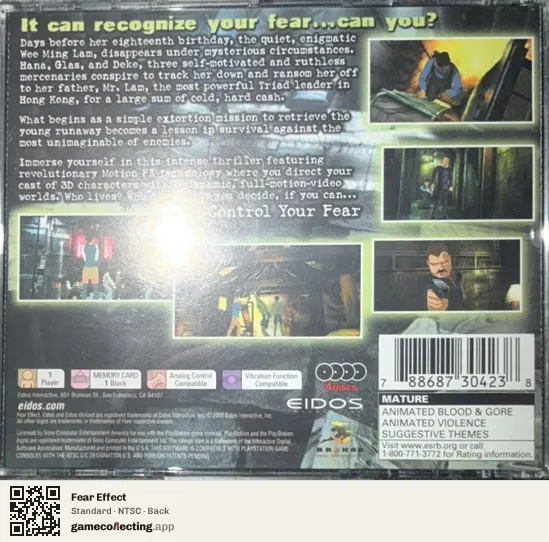 Fear Effect PlayStation, NTSC box back