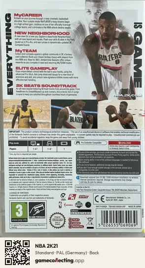 NBA 2K21 Nintendo Switch, Germany box back