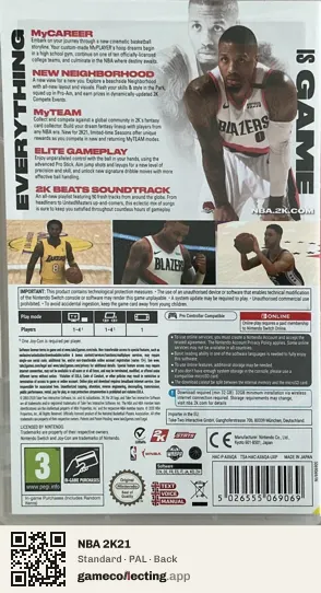 NBA 2K21 Nintendo Switch, PAL box back