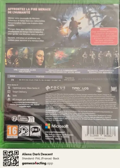 Aliens: Dark Descent Xbox Series X, France box back