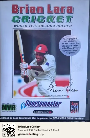 Brian Lara Cricket Sega Mega Drive / Genesis, United Kingdom box front