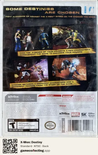 X-Men: Destiny Nintendo Wii, NTSC box back