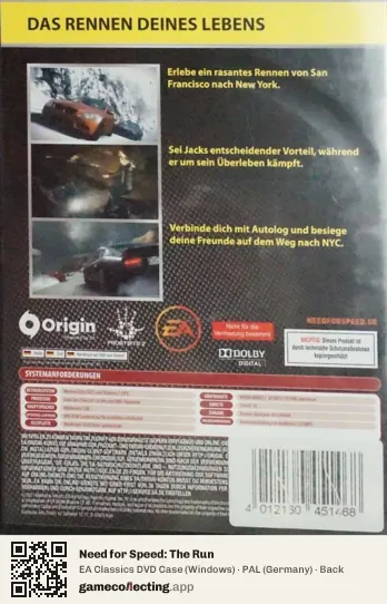 Need for Speed: The Run Computer, Germany box back