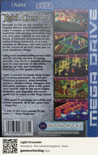 Light Crusader Sega Mega Drive / Genesis, United Kingdom box back