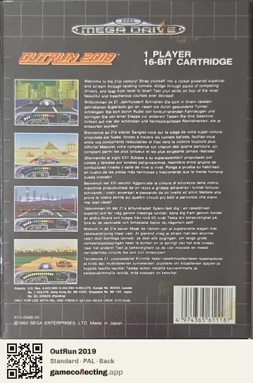 OutRun 2019 Sega Mega Drive / Genesis, PAL box back