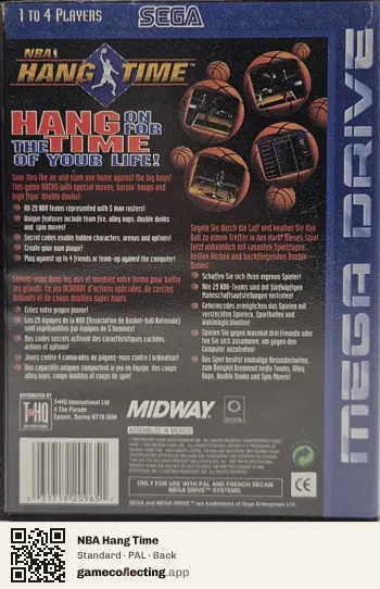 NBA Hang Time Sega Mega Drive / Genesis, PAL box back