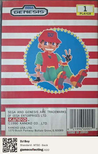 DJ Boy Sega Mega Drive / Genesis, NTSC box back