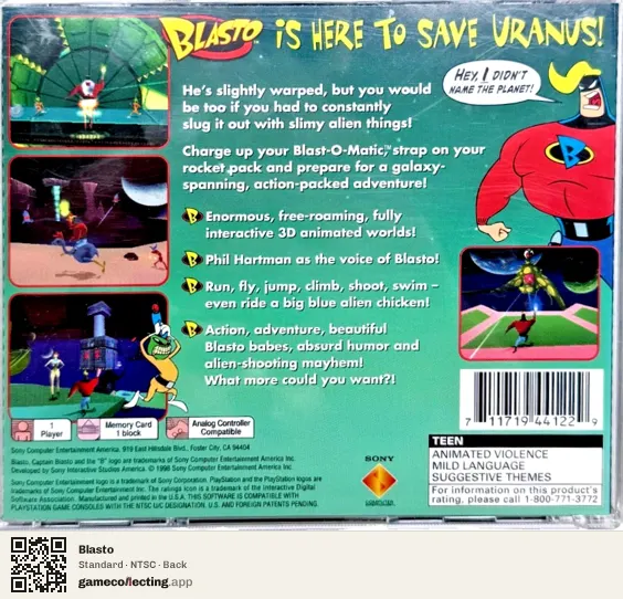 Blasto PlayStation, NTSC box back