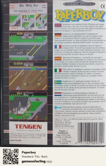Paperboy Sega Mega Drive / Genesis, PAL box back