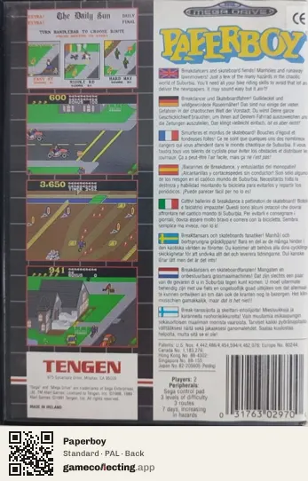 Paperboy Sega Mega Drive / Genesis, PAL box back