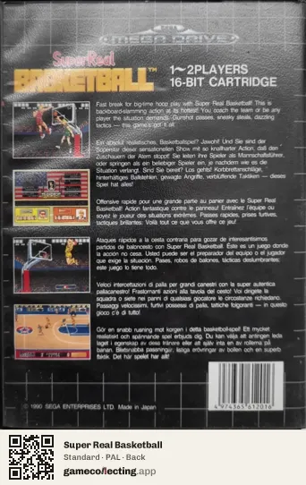 Super Real Basketball Sega Mega Drive / Genesis, PAL box back