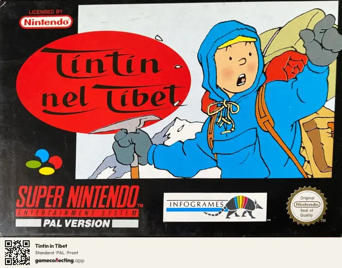 Tintin in Tibet Super Nintendo Entertainment System, PAL box front