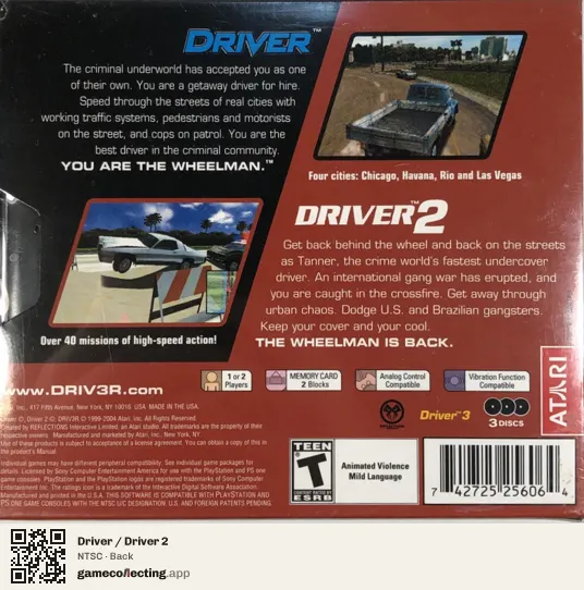 Driver / Driver 2 PlayStation, NTSC box back