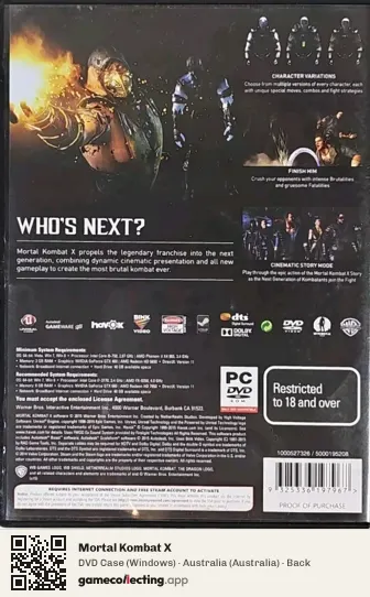 Mortal Kombat X Computer, Australia box back